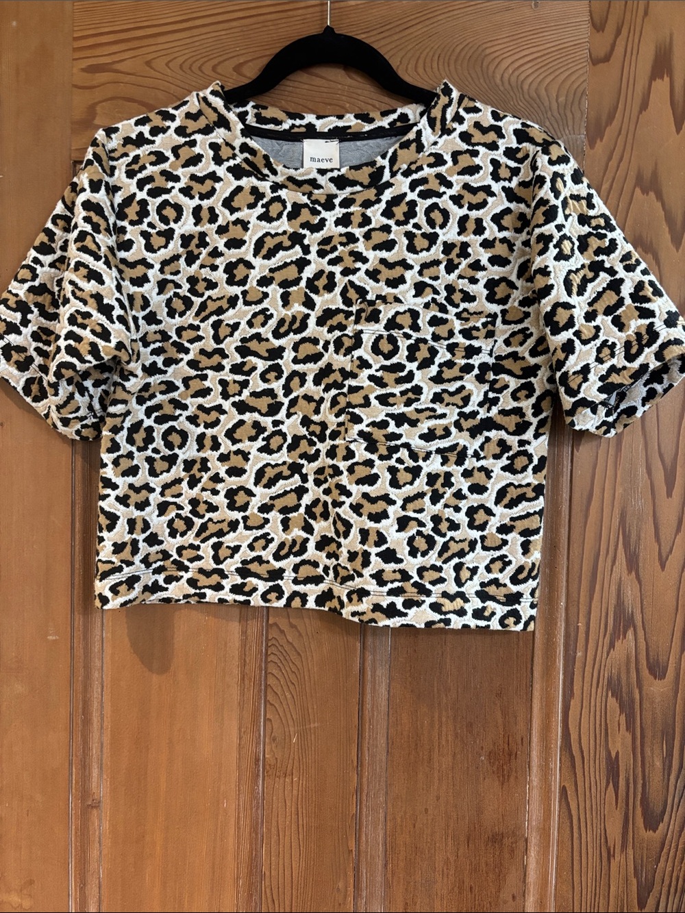 Maeve by Anthropologie Beige Black White Leopard Print Cropped Top Size Small